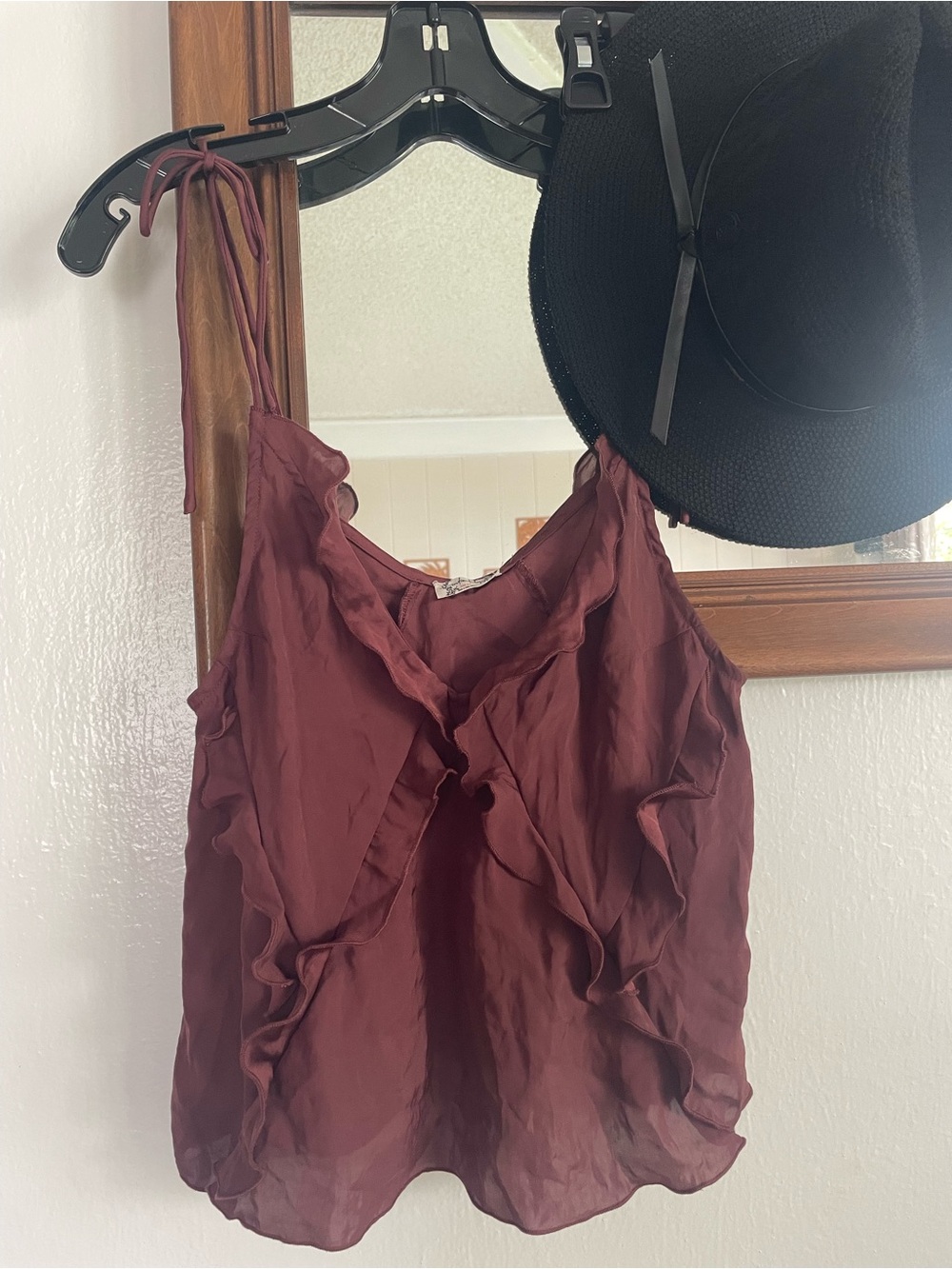 Free People Burgundy Ruffle Tie-Shoulder Cami